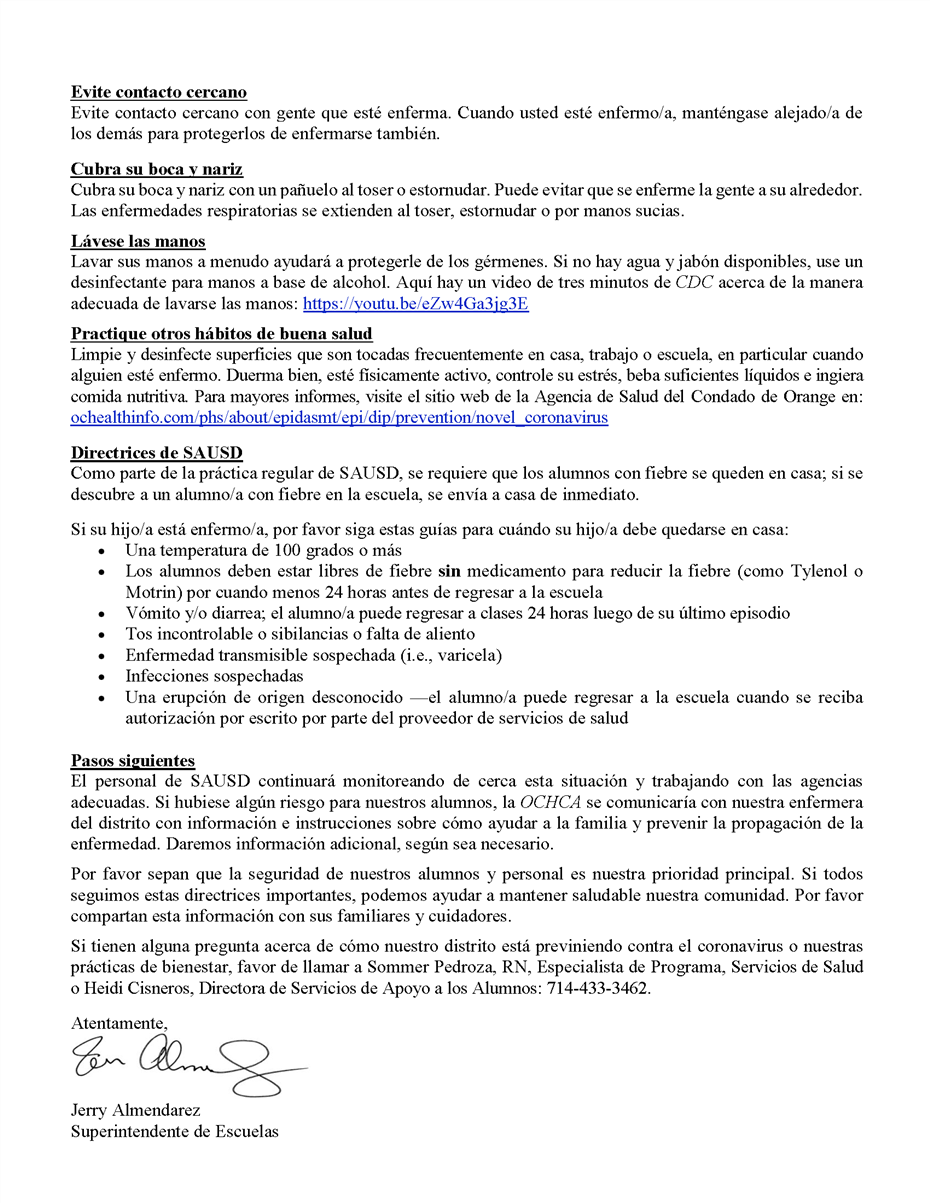 coronavirus letter Sp. page 2 